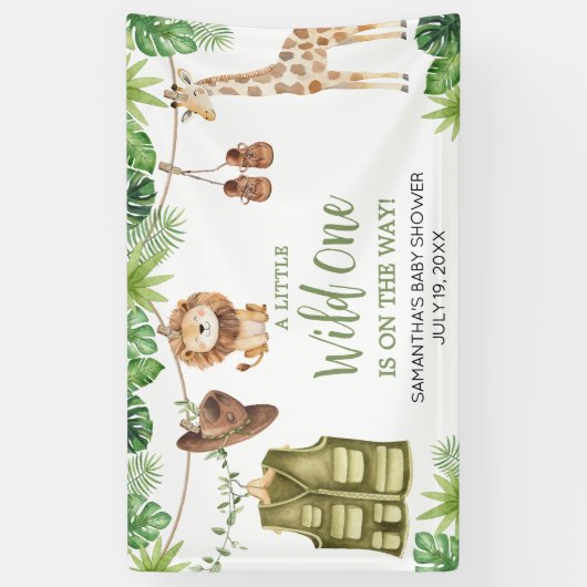 Banderoles Baby shower tropical Safari Jungle Animaux (Vertical)