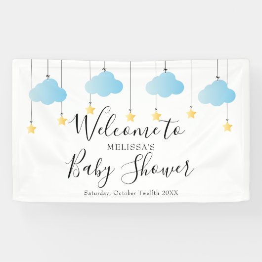 Banderoles Baby shower Twinkle Blue Boy Bienvenue (Horizontal)