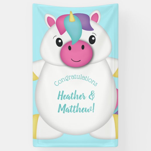 Banderoles Baby shower Unicorn Turquoise (Vertical)