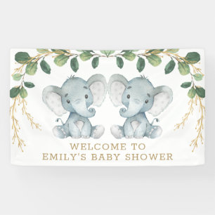 Banderoles Baby shower vert de la jungle moderne Twin Elephan
