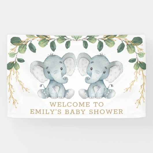 Banderoles Baby shower vert de la jungle moderne Twin Elephan (Horizontal)
