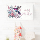 Banderoles Baby shower Vibrant De Colibri Et De Fleurs Roses (En situation)
