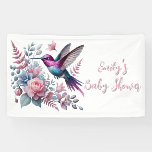Banderoles Baby shower Vibrant De Colibri Et De Fleurs Roses
