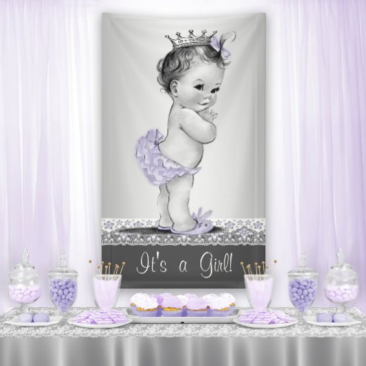 Banderoles Baby shower Vintage Lavender Purple et Silver