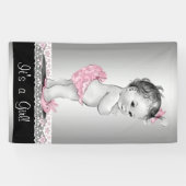 Banderoles Baby shower Vintage rose gris (Horizontal)