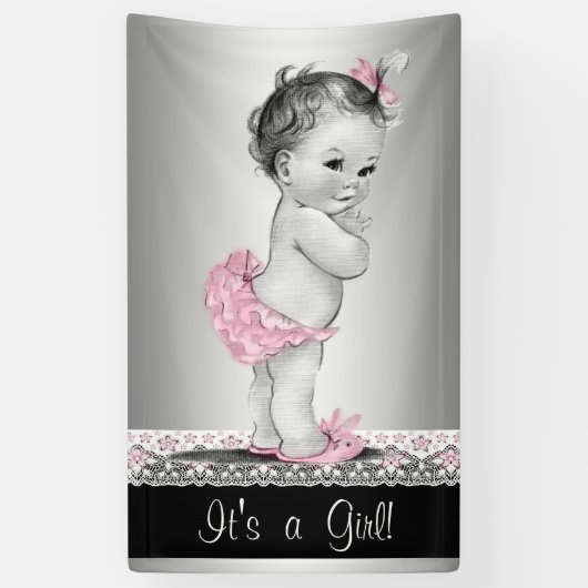 Banderoles Baby shower Vintage rose gris (Vertical)