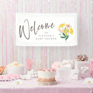 Banderoles Baby shower vintage rose jaune fleuri Accueil