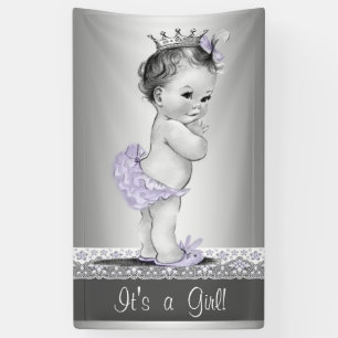 Banderoles Baby Shower Vintage Violet et Argent