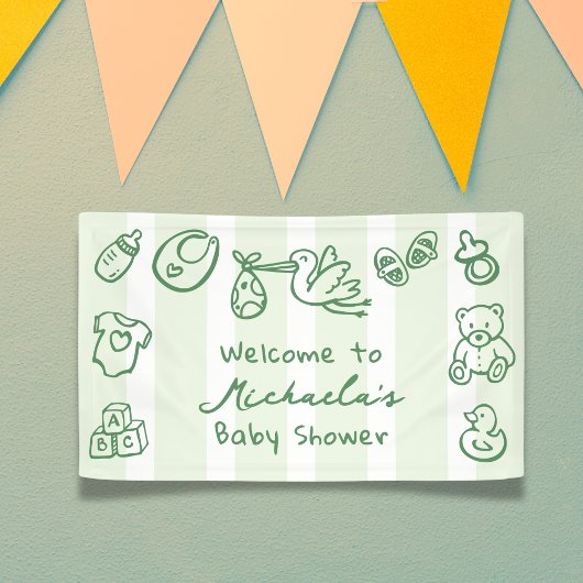 Banderoles Baby shower Whimsical Doodle à main verte