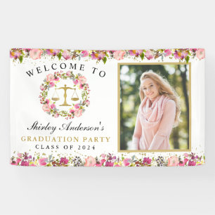 Banderoles Baccalauréat en droit Pink Gold Floral Photo
