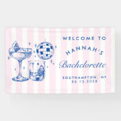 Banderoles Bachelorette Retro Disco Cocktail Bleu & Rose (Horizontal)