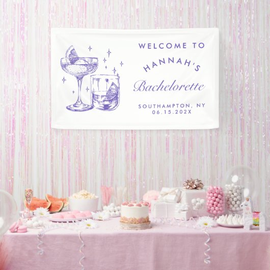 Banderoles Bachelorette Retro Moderne Violet Cocktail (Fête)