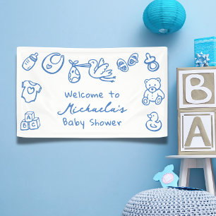 Banderoles Bain de bébé fantaisiste au dessin à la main bleu