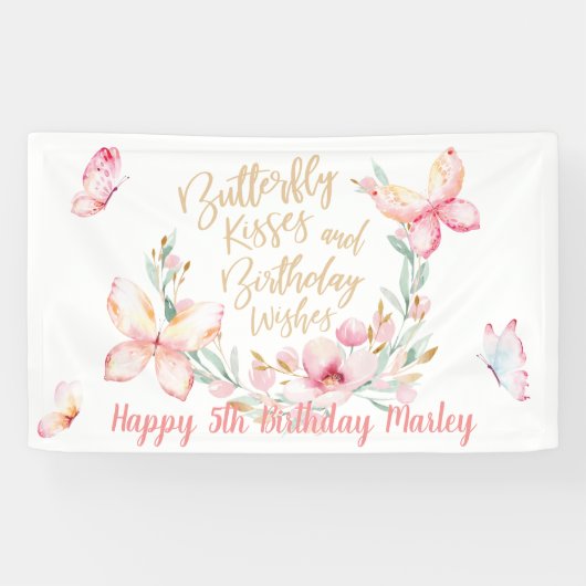 Banderoles Baisers à papillon et voeux d'anniversaire, Joyeux (Horizontal)
