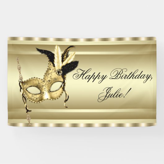 Banderoles Bal de masques en or noir (Horizontal)