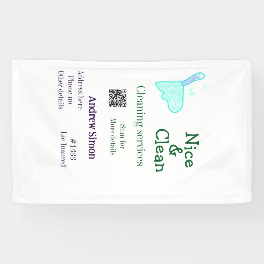 Banderoles Balai gitter bleu vert propre ajouter nom adresse  (Horizontal)