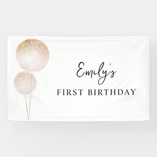 Banderoles Balcons Parties scintillant rose 1er anniversaire (Horizontal)