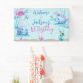 Banderoles Baleine d'un bon anniversaire (En situation)