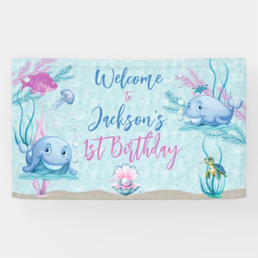 Banderoles Baleine d'un bon anniversaire (Horizontal)