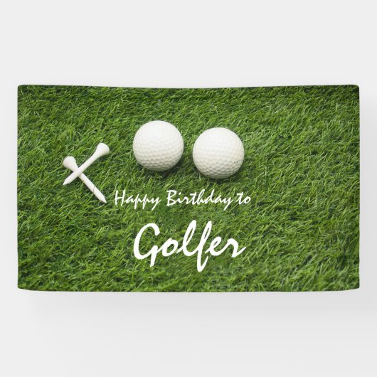 Banderoles Ball de golf avec tee on green Happy Birthday (Horizontal)