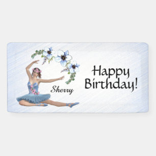 Banderoles Ballerina en bleu Nom personnel Anniversaire