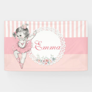 Banderoles Ballerine rose tutu rose rayure fleurs