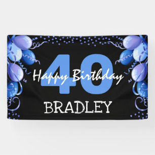 Banderoles Ballon Bleu & Paillettes Anniversaire Tout Âge