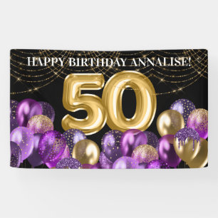 Banderoles Ballons à Parties scintillant violet d'or 50e ann