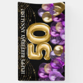 Banderoles Ballons à Parties scintillant violet d'or Cinquant (Vertical)