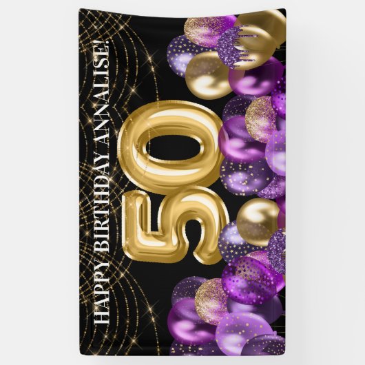 Banderoles Ballons à Parties scintillant violet d'or Cinquant (Vertical)