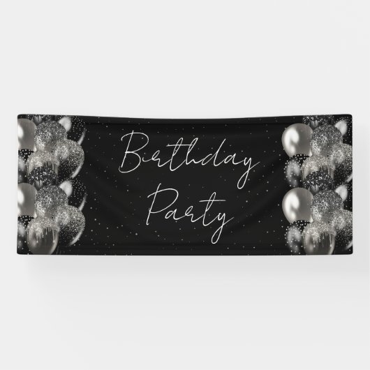 Banderoles Ballons Anniversaire Black Silver Parties scintill (Horizontal)