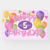 Banderoles ballons biscuits rose heureux d'anniversaire (Horizontal)