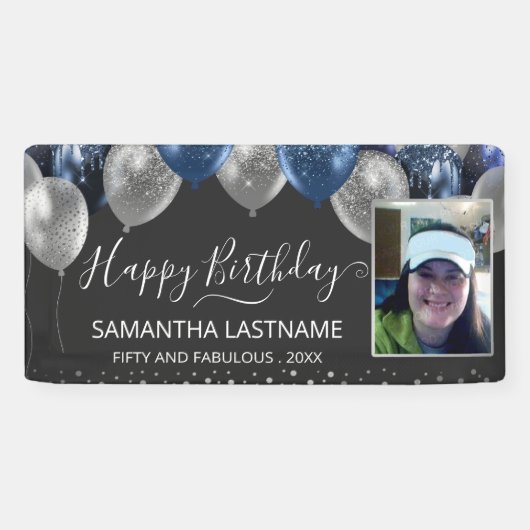 Banderoles Ballons bleu et argent Budget de la fête d'anniver (Horizontal)