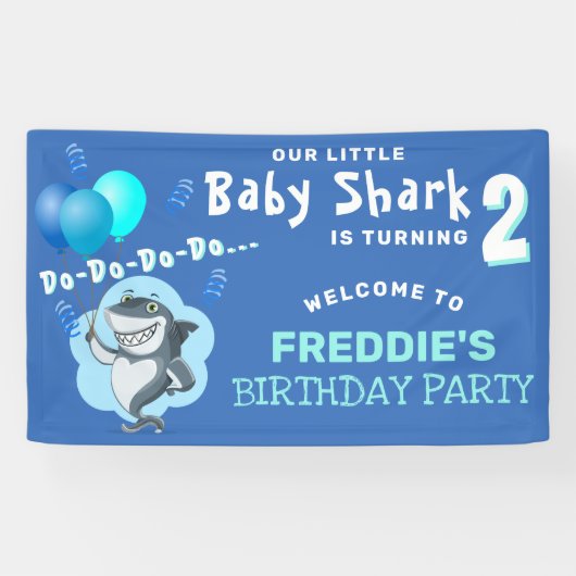 Banderoles Ballons Bleus de requin mignon fête d'anniversaire (Horizontal)