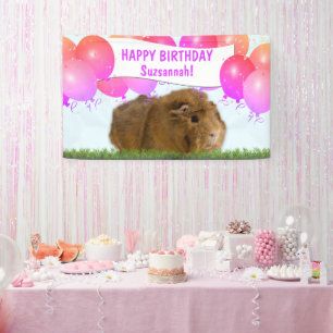 Banderoles Ballons d'anniversaire rose Ginger Guinea Pig 