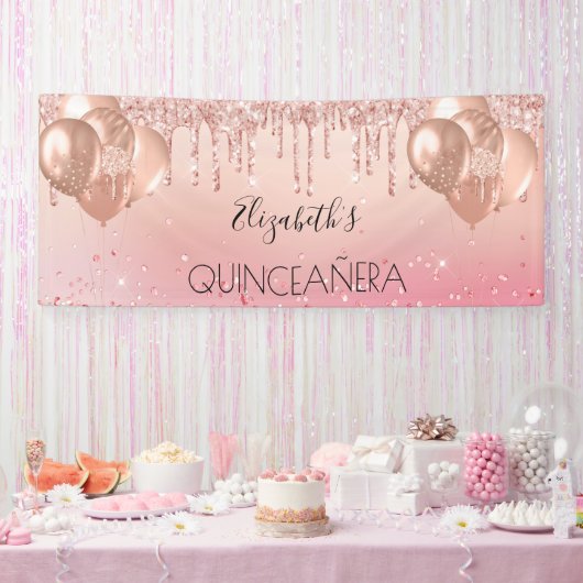 Banderoles Ballons de parties scintillant en or rose quincean (Fête)