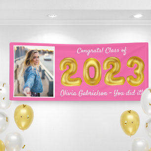 Banderoles Ballons d'or de la photo Grad 2024 Graduation rose