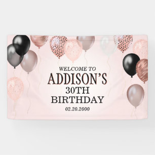 Banderoles Ballons d'or Rose d'anniversaire