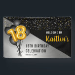 Banderoles Ballons élégants Noir | Gold 18th Birthday Party<br><div class="desc">Les ballons noirs en retour vers les ballons à chiffres d'or donnent une touche dramatique à ce design de fête du 18e anniversaire. Conception composite par Holiday Hearts Designs (droits réservés). D'autres numéros d'âge sont disponibles dans notre boutique. Si vous ne voyez pas de design pour l'âge particulier que vous...</div>