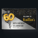 Banderoles Ballons élégants Noir | Gold 60th Birthday Party<br><div class="desc">Les ballons noirs en retour vers les ballons à chiffres d'or donnent une touche dramatique à ce design de fête du 60e anniversaire. Conception composite par Holiday Hearts Designs (droits réservés). D'autres numéros d'âge sont disponibles dans notre boutique. Si vous ne voyez pas de design pour l'âge particulier que vous...</div>