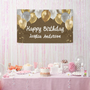 Banderoles Ballons en argent et or pour anniversaire adulte e
