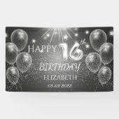 Banderoles Ballons gris chic Étoiles 16e anniversaire (Horizontal)