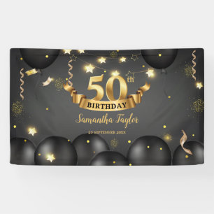 Banderoles Ballons noirs or étoiles fête d'anniversaire éléga