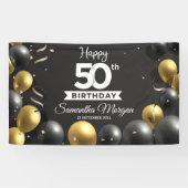 Banderoles Ballons noirs or moderne n'importe quel âge annive (Horizontal)