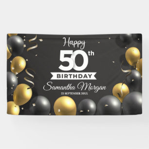 Banderoles Ballons noirs or moderne n'importe quel âge annive