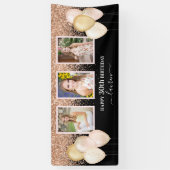 Banderoles Ballons roses Trois photos 30e anniversaire noir (Vertical)