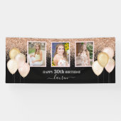 Banderoles Ballons roses Trois photos 30e anniversaire noir (Horizontal)