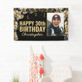 Banderoles Balloon Noir Or Confetti Photo Joyeux Anniversaire (En situation)