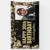 Banderoles Balloon Noir Or Confetti Photo Joyeux Anniversaire (Vertical)