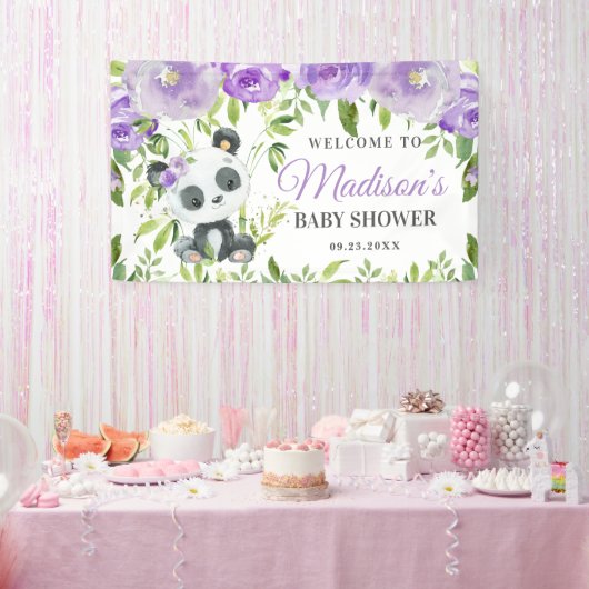 Banderoles Bambou Panda Purple Flore Vert Sur fond (Fête)